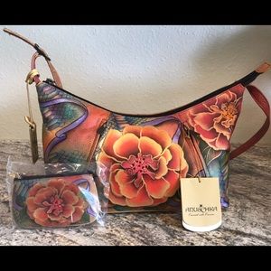 Anuschka Painted Leather Bag with Coin Purse-NWT